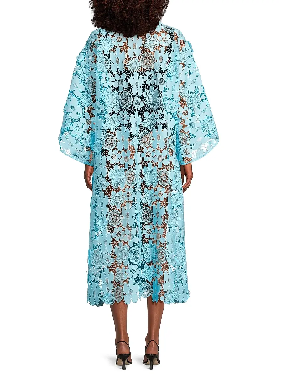 La Vie Style House Women's Mod Floral Lace Caftan - Blue | Thumbnail 5 La Vie Style House Women's Mod Floral Lace Caftan - Blue | Thumbnail 5
