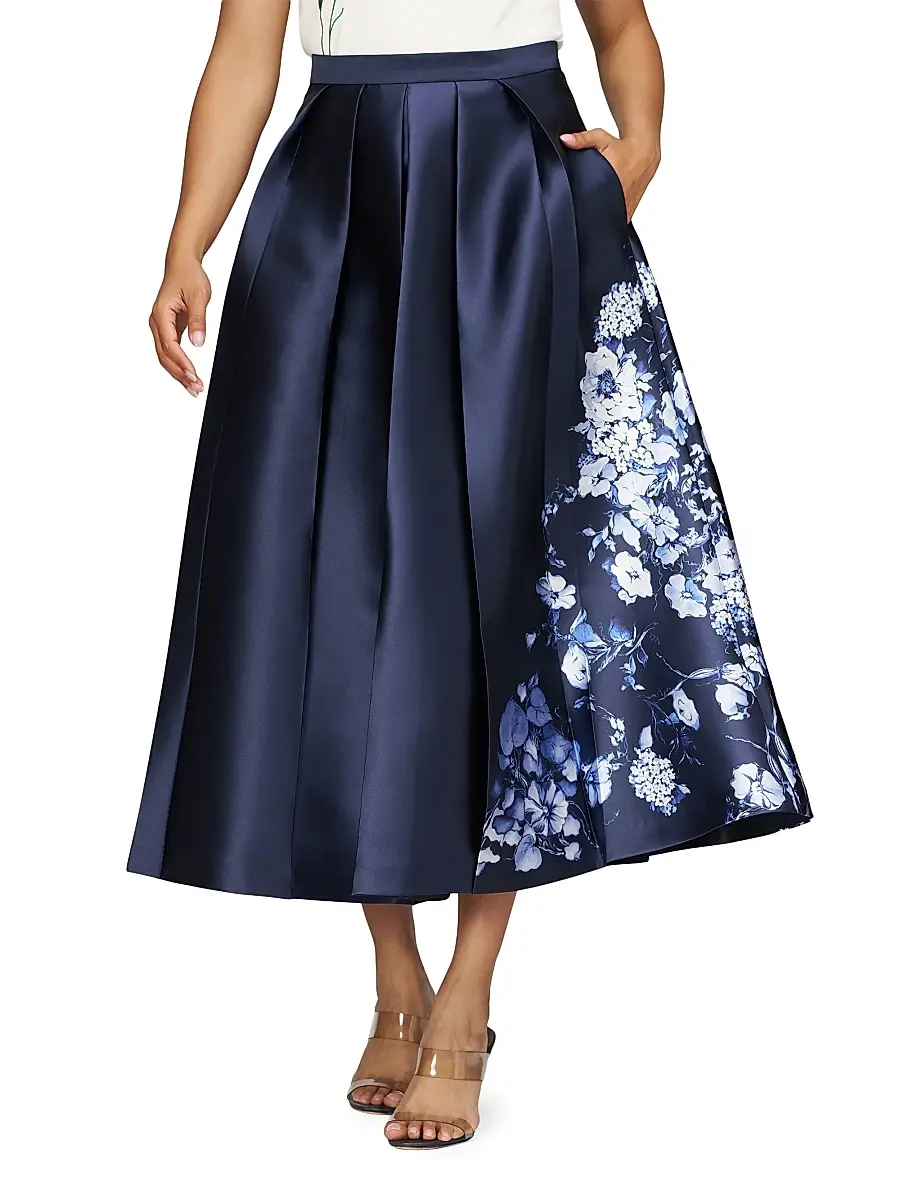 Kay Unger Women's Beatrice Morning Glowy Midi-Skirt - Midnight Blue | Thumbnail 3