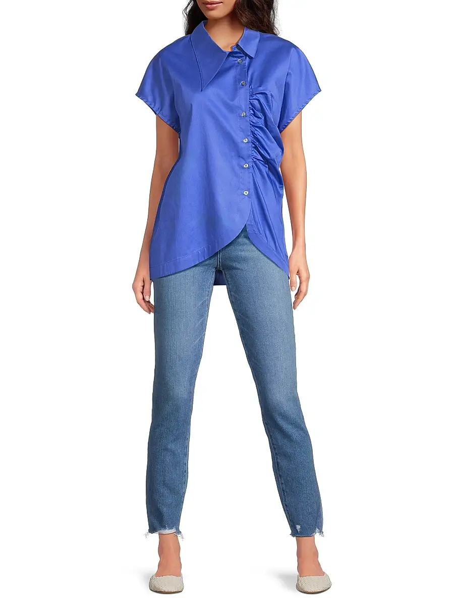 Harshman Women's Lily Gathered Shirt - Royal Blue | Thumbnail 2 Harshman Women's Lily Gathered Shirt - Royal Blue | Thumbnail 2