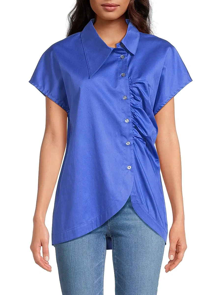 Harshman Women's Lily Gathered Shirt - Royal Blue | Thumbnail 3 Harshman Women's Lily Gathered Shirt - Royal Blue | Thumbnail 3