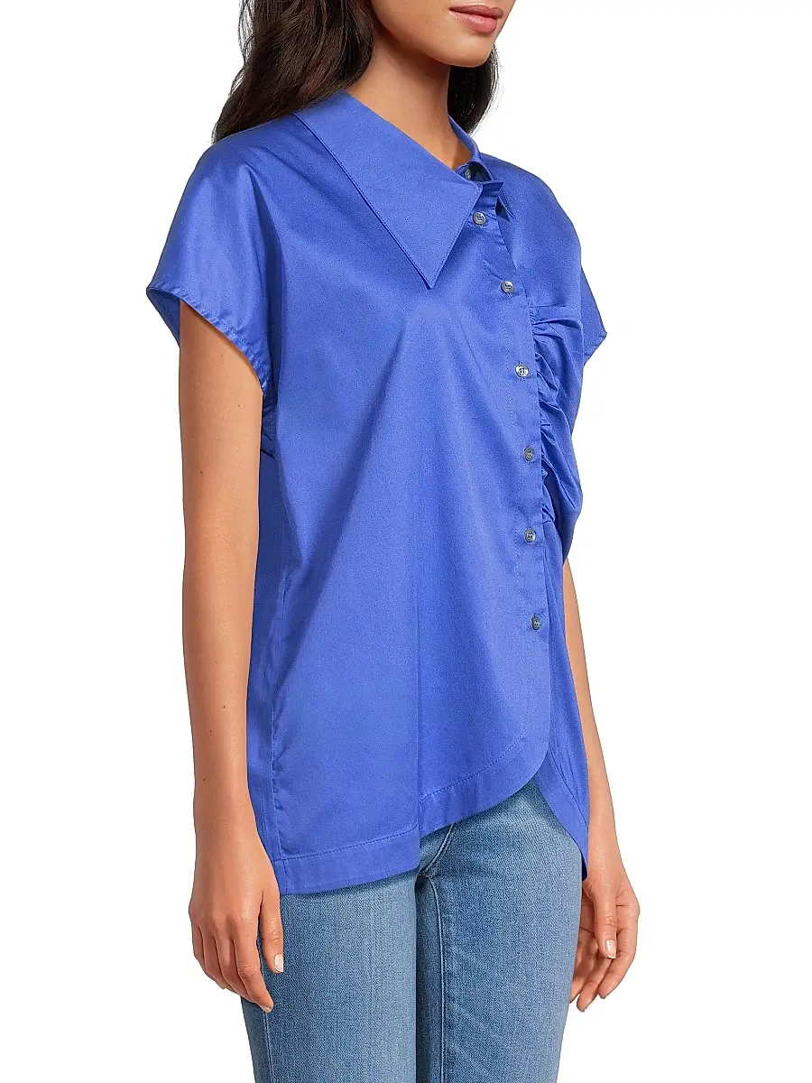 Harshman Women's Lily Gathered Shirt - Royal Blue | Thumbnail 4 Harshman Women's Lily Gathered Shirt - Royal Blue | Thumbnail 4