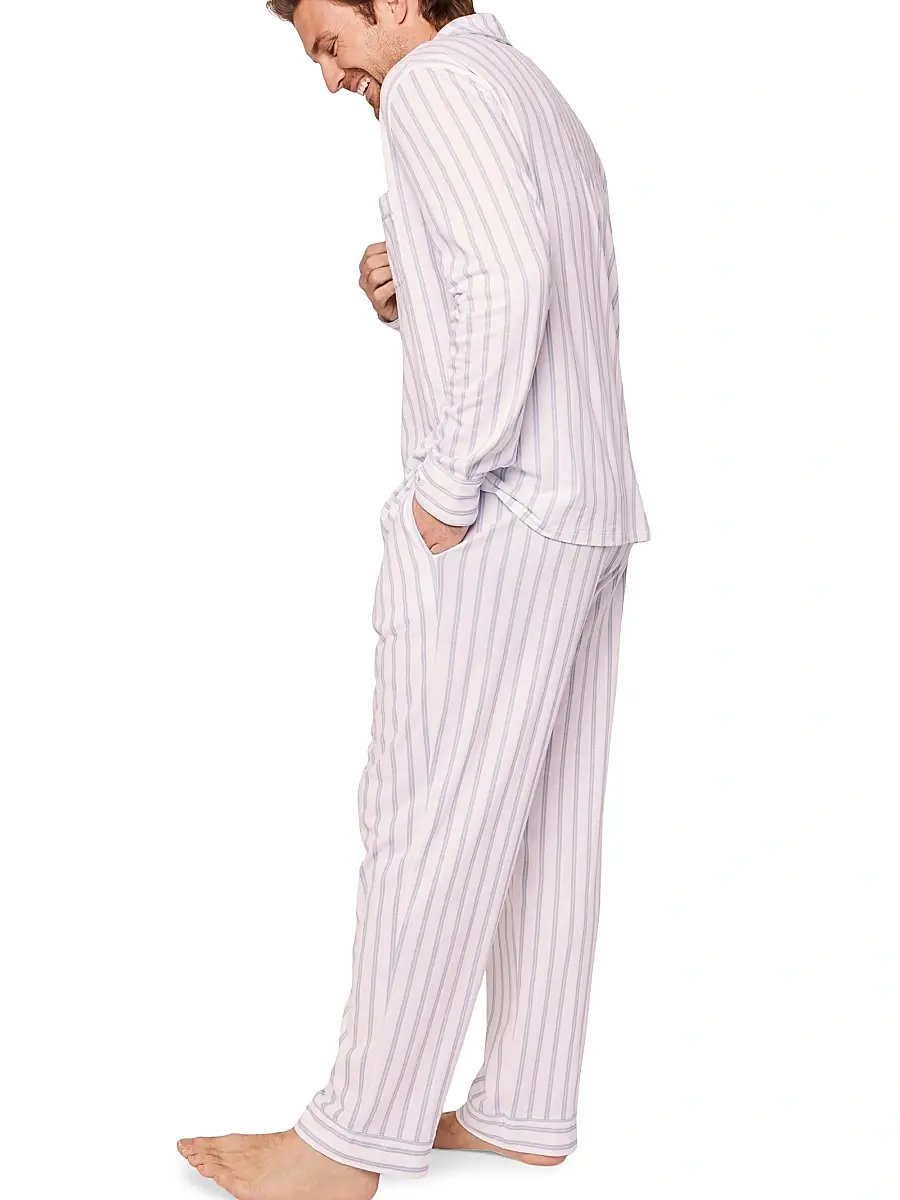 Petite Plume Men's Striped Cotton Pajamas - White | Thumbnail 3 Petite Plume Men's Striped Cotton Pajamas - White | Thumbnail 3
