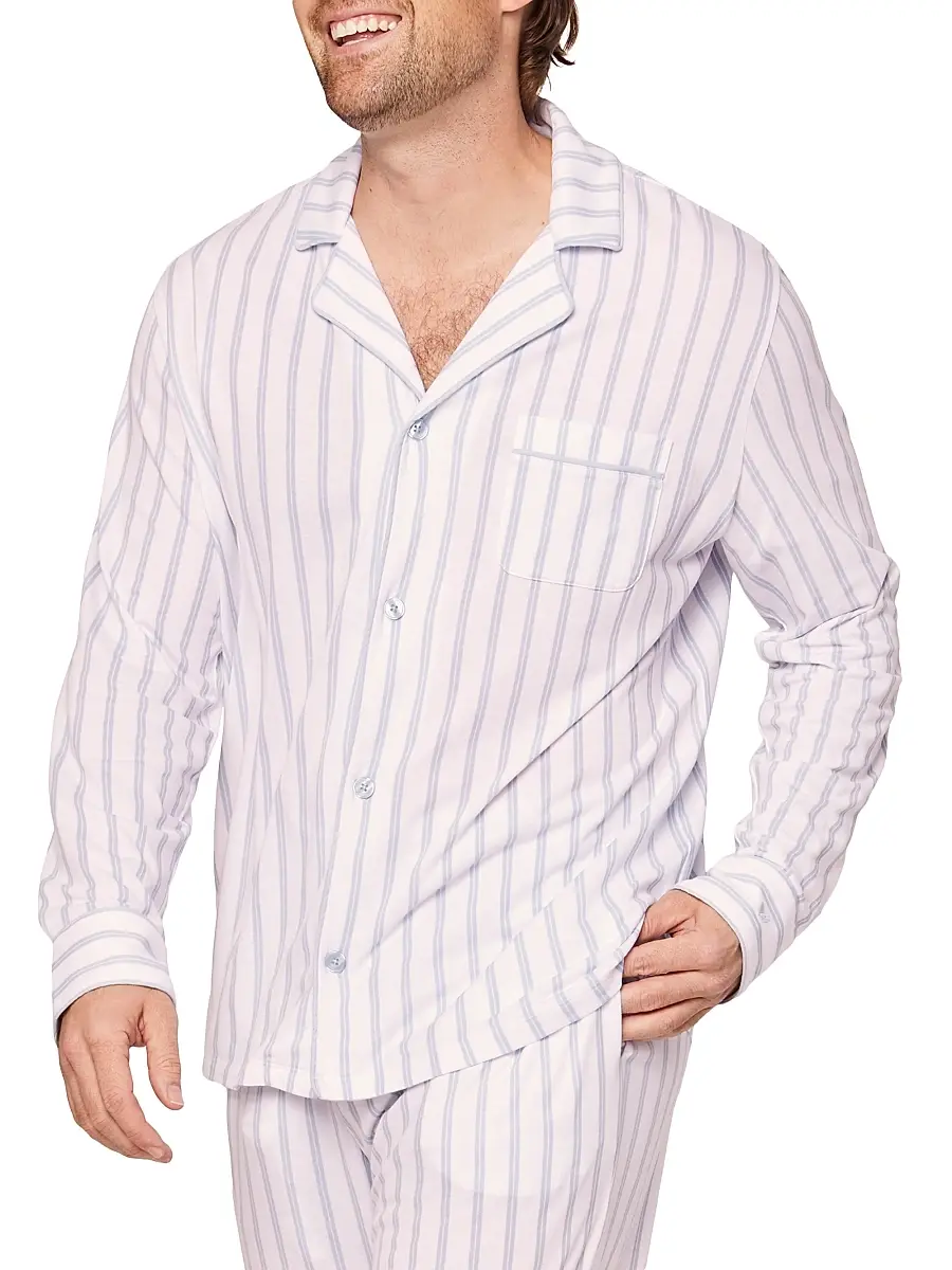 Petite Plume Men's Striped Cotton Pajamas - White | Thumbnail 5 Petite Plume Men's Striped Cotton Pajamas - White | Thumbnail 5