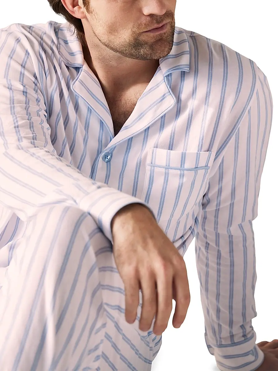 Petite Plume Men's Striped Cotton Pajamas - White | Thumbnail 7 Petite Plume Men's Striped Cotton Pajamas - White | Thumbnail 7