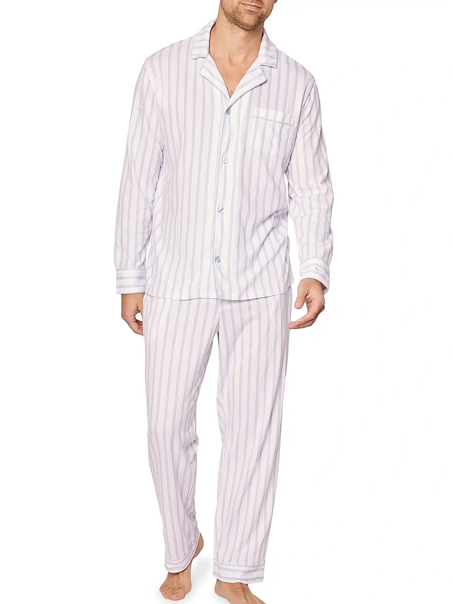 Petite Plume Men's Striped Cotton Pajamas - White | Thumbnail 1 Petite Plume Men's Striped Cotton Pajamas - White | Thumbnail 1