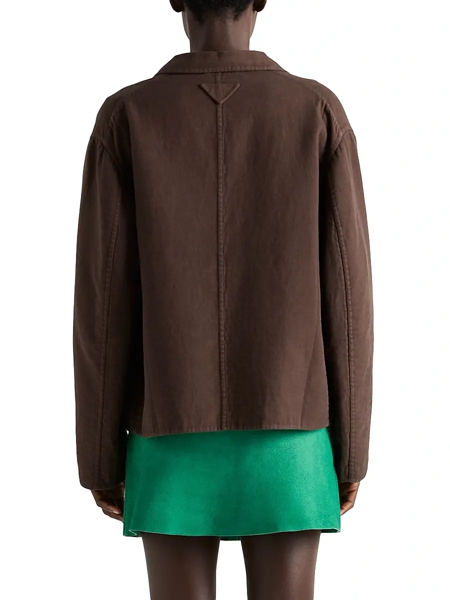 Prada Women's Single-Breasted Old Double Cotton Jacket - Brown | Thumbnail 3