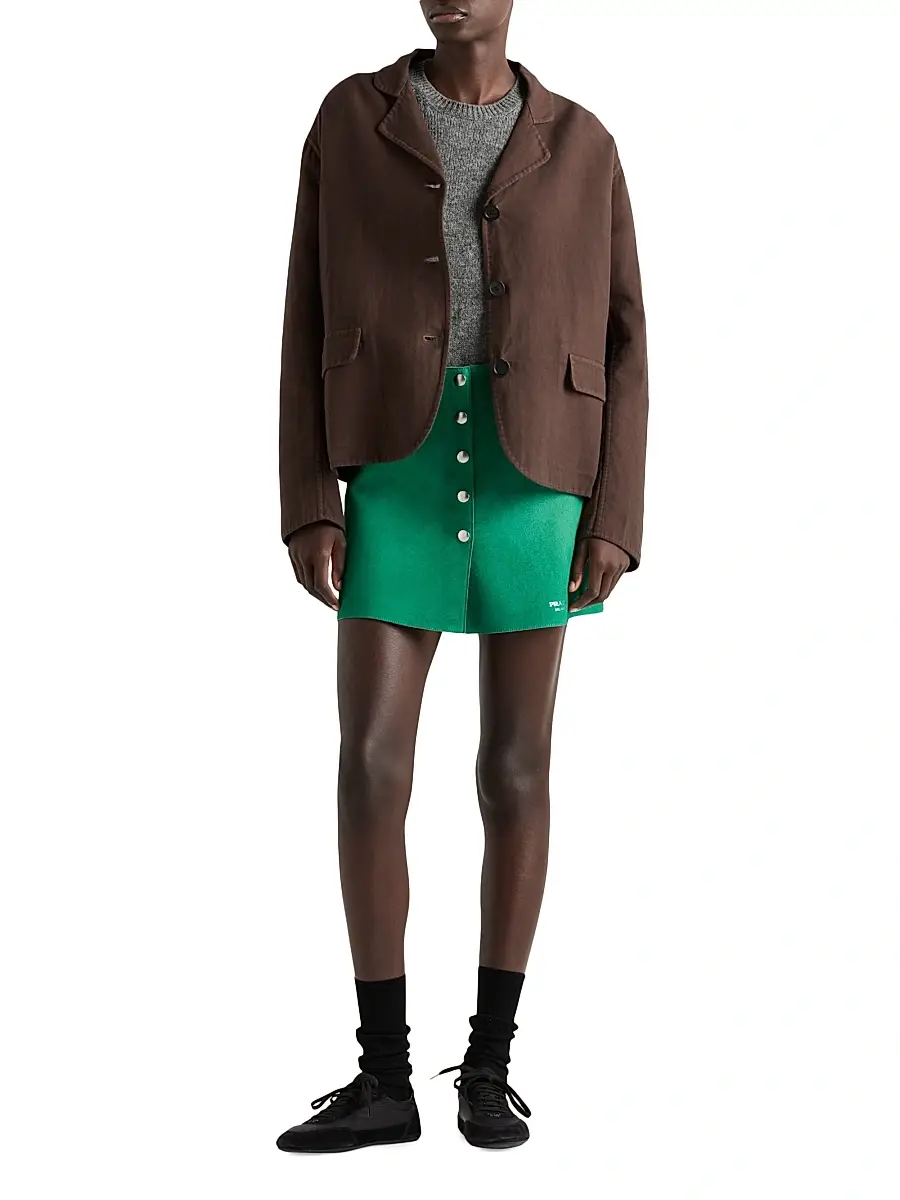 Prada Women's Single-Breasted Old Double Cotton Jacket - Brown | Thumbnail 6
