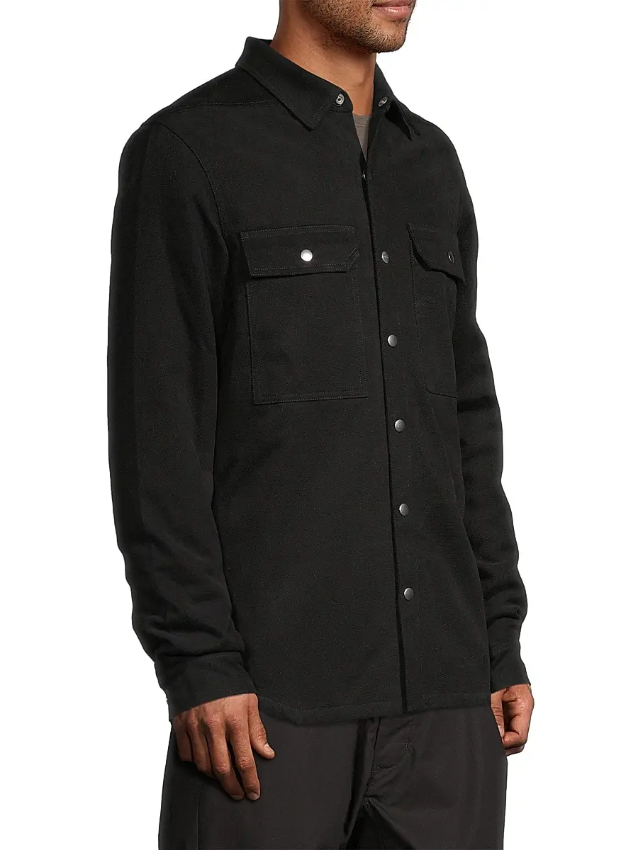 Rick Owens Men's Snap-Front Cotton Outershirt - Black | Thumbnail 4 Rick Owens Men's Snap-Front Cotton Outershirt - Black | Thumbnail 4