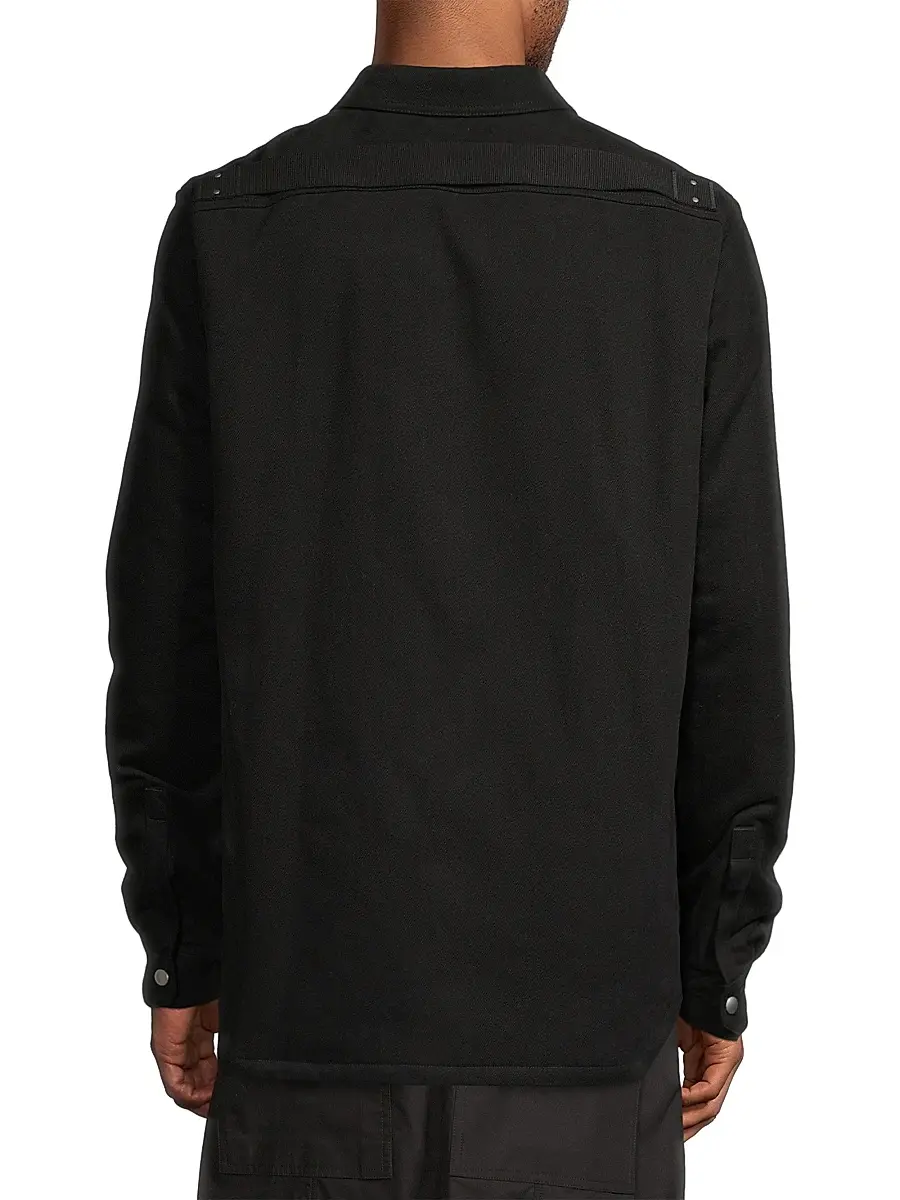 Rick Owens Men's Snap-Front Cotton Outershirt - Black | Thumbnail 5 Rick Owens Men's Snap-Front Cotton Outershirt - Black | Thumbnail 5