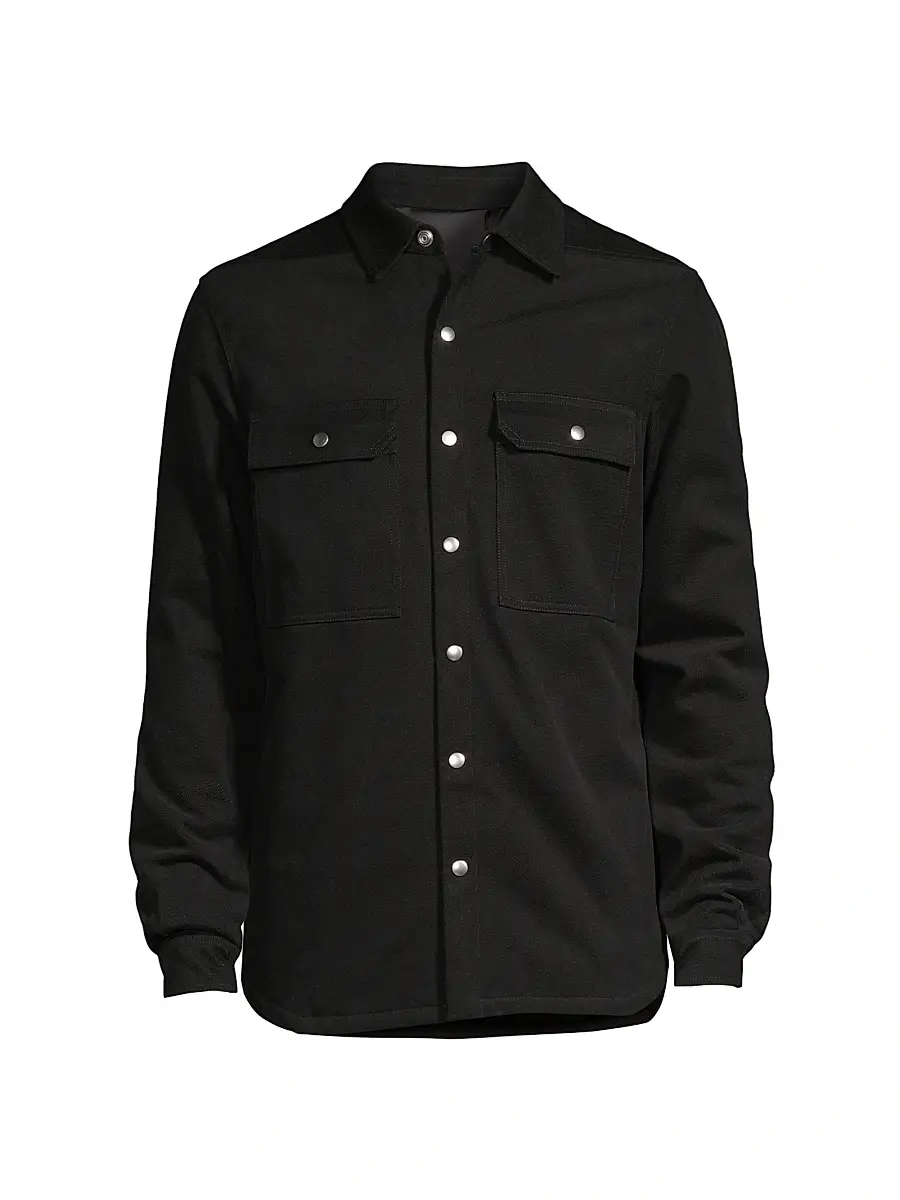 Rick Owens Men's Snap-Front Cotton Outershirt - Black | Thumbnail 1 Rick Owens Men's Snap-Front Cotton Outershirt - Black | Thumbnail 1