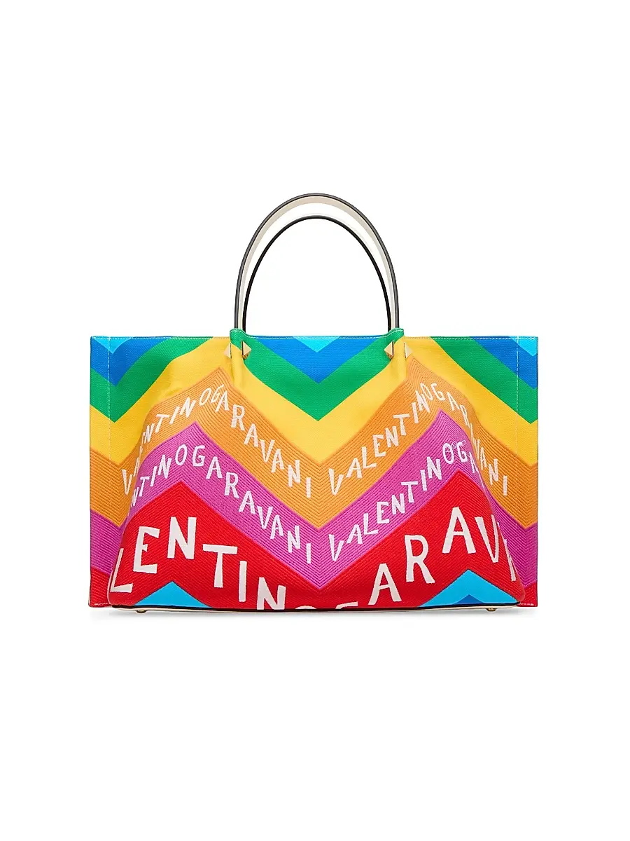 Valentino Garavani Women's Escape Shopping Bag in Canvas with Chevron Print24 | Thumbnail 4 Valentino Garavani Women's Escape Shopping Bag in Canvas with Chevron Print24 | Thumbnail 4