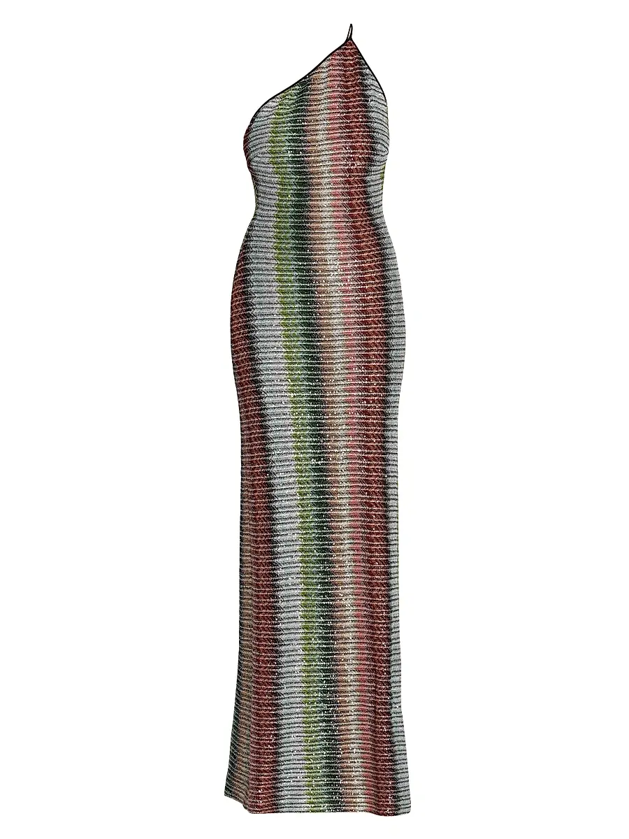 Missoni Women's Zigzag Embellished Knit One-Shoulder Maxi Dress - Multicolor Green Red | Thumbnail 1 Missoni Women's Zigzag Embellished Knit One-Shoulder Maxi Dress - Multicolor Green Red | Thumbnail 1