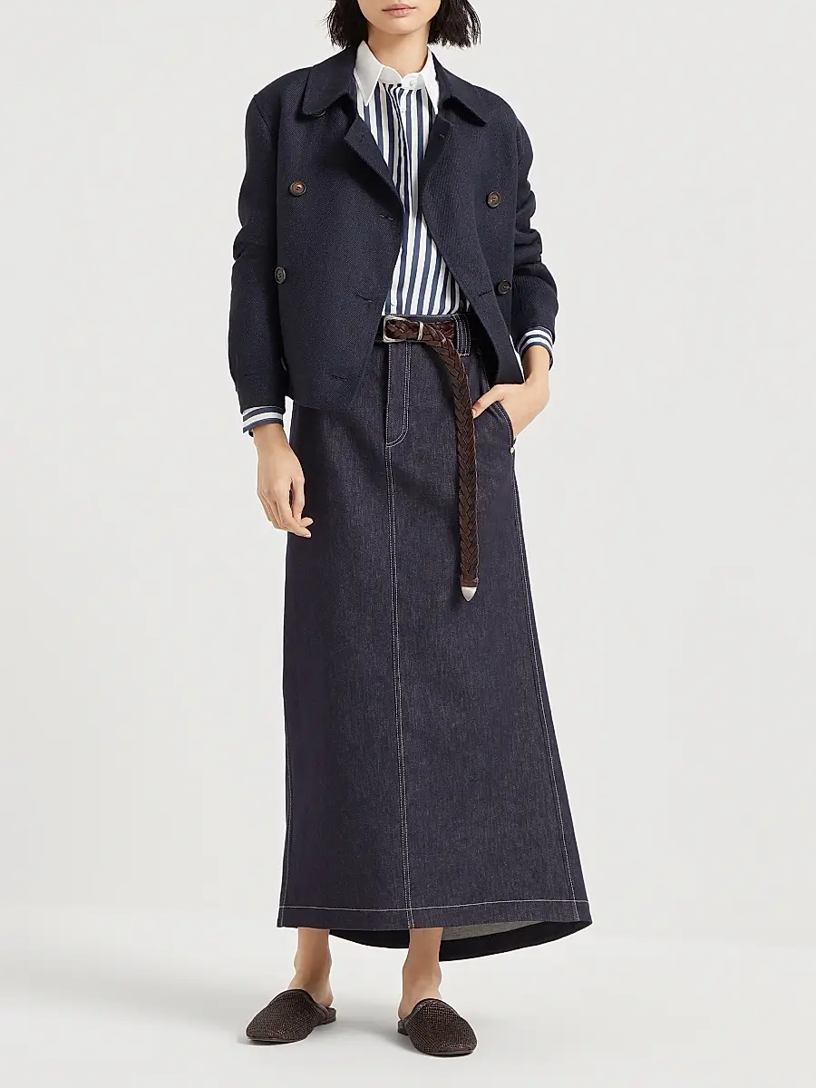 Brunello Cucinelli Women's Striped Cotton and Silk Poplin Shirt with Logo - Blue | Thumbnail 6 Brunello Cucinelli Women's Striped Cotton and Silk Poplin Shirt with Logo - Blue | Thumbnail 6