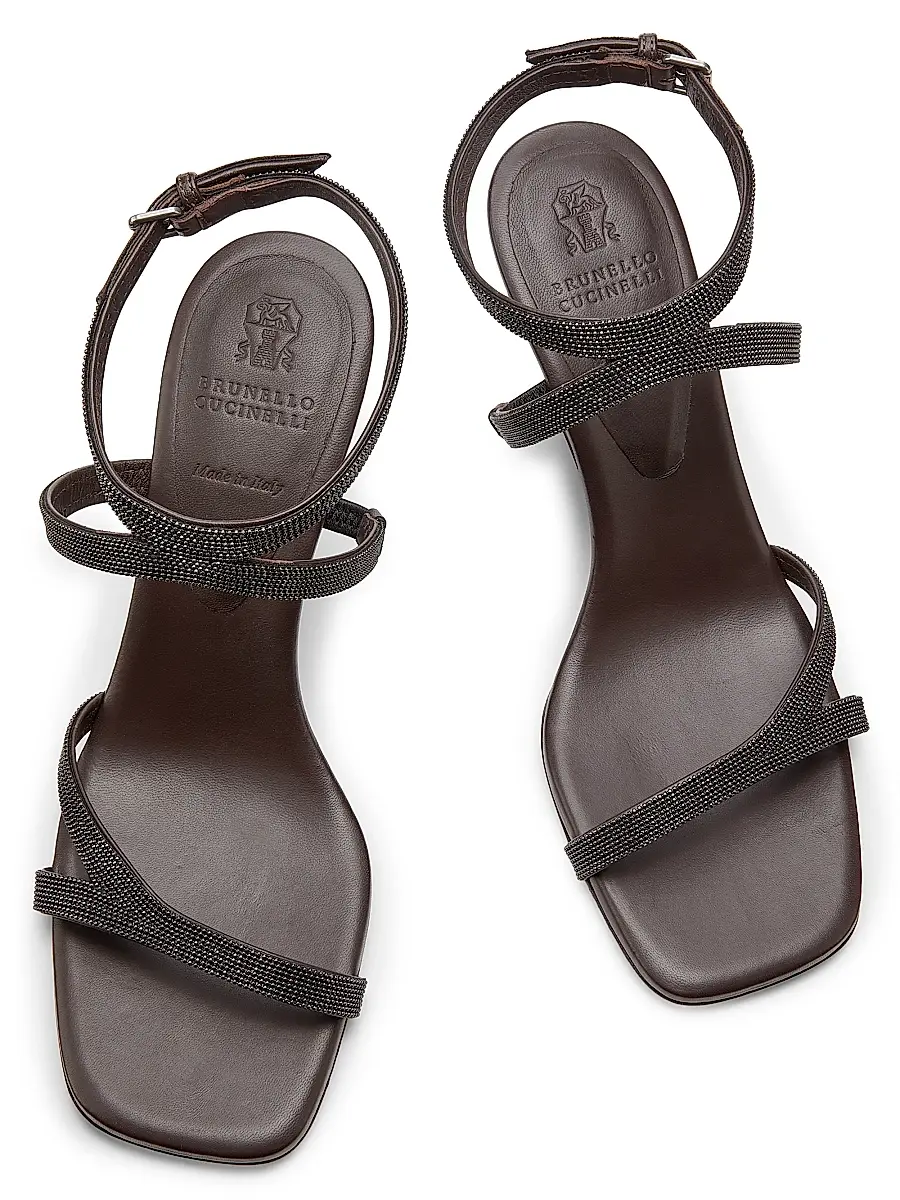 Brunello Cucinelli Women's 80MM Monili Leather Wedge Sandals - Dark Brown | Thumbnail 4 Brunello Cucinelli Women's 80MM Monili Leather Wedge Sandals - Dark Brown | Thumbnail 4