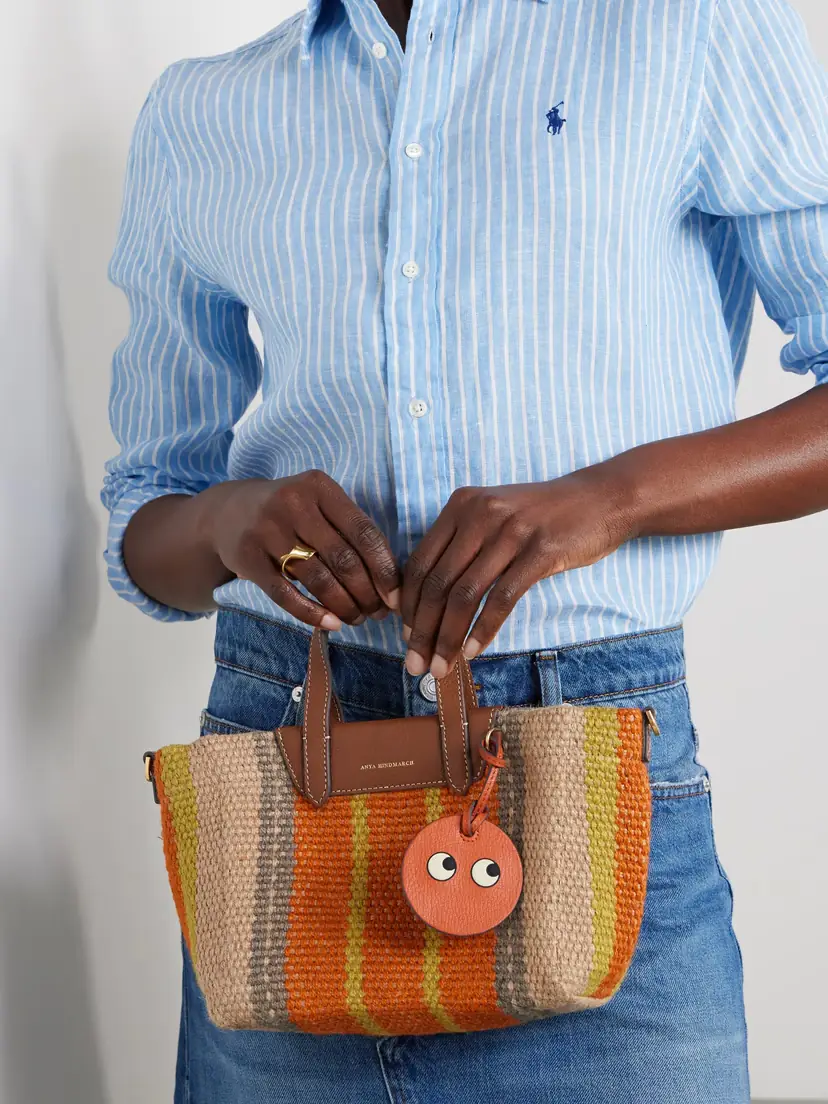 Anya Hindmarch + Maison Bengal Leather-trimmed Striped Jute Tote | Thumbnail 2