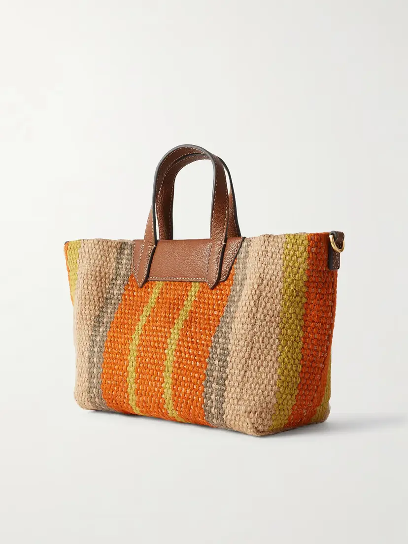 Anya Hindmarch + Maison Bengal Leather-trimmed Striped Jute Tote | Thumbnail 3