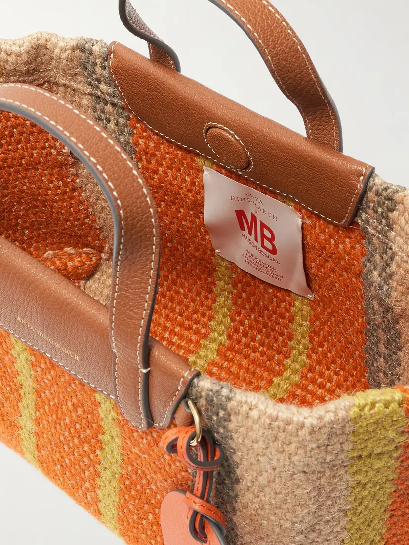 Anya Hindmarch + Maison Bengal Leather-trimmed Striped Jute Tote | Thumbnail 5