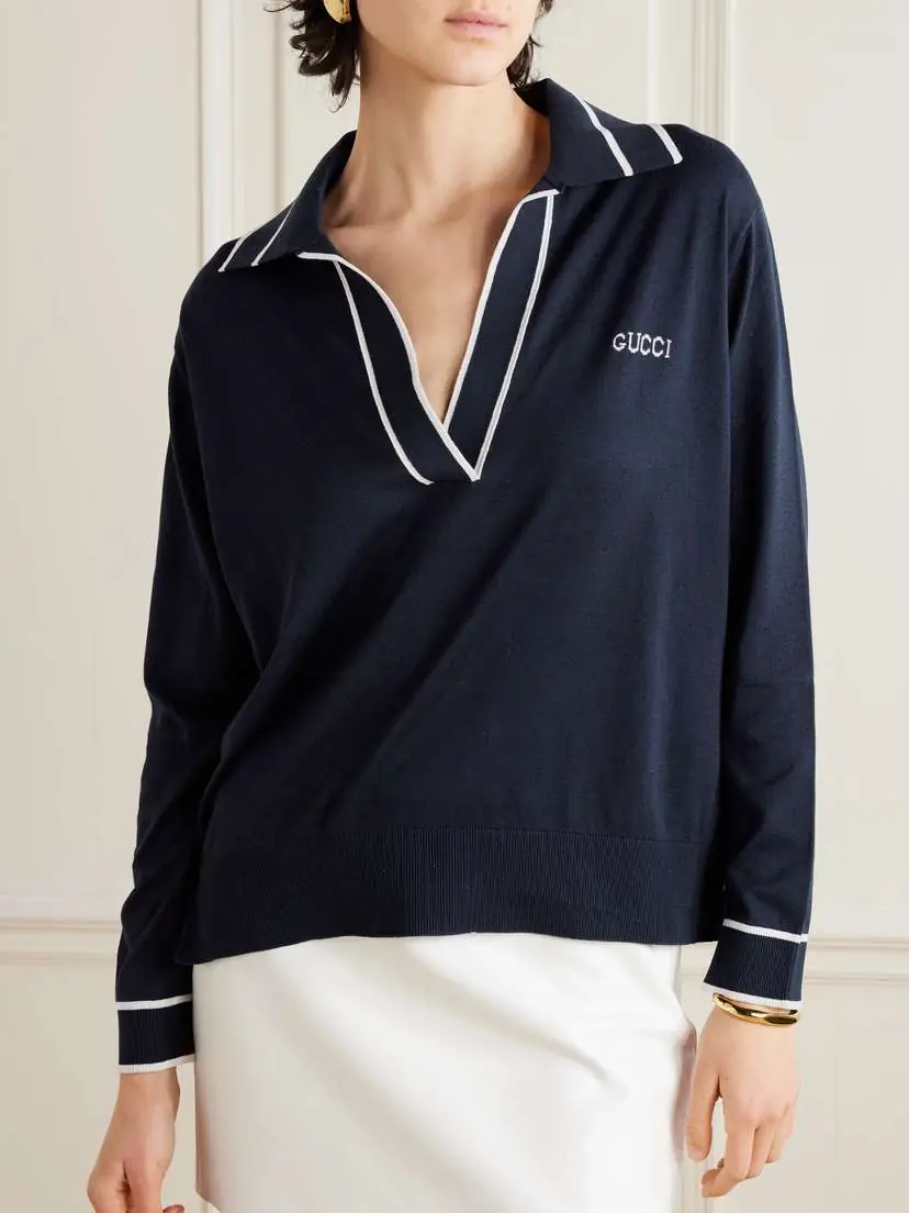 Gucci Striped Intarsia-knit Silk And Cotton-blend Sweater | Thumbnail 3 Gucci Striped Intarsia-knit Silk And Cotton-blend Sweater | Thumbnail 3