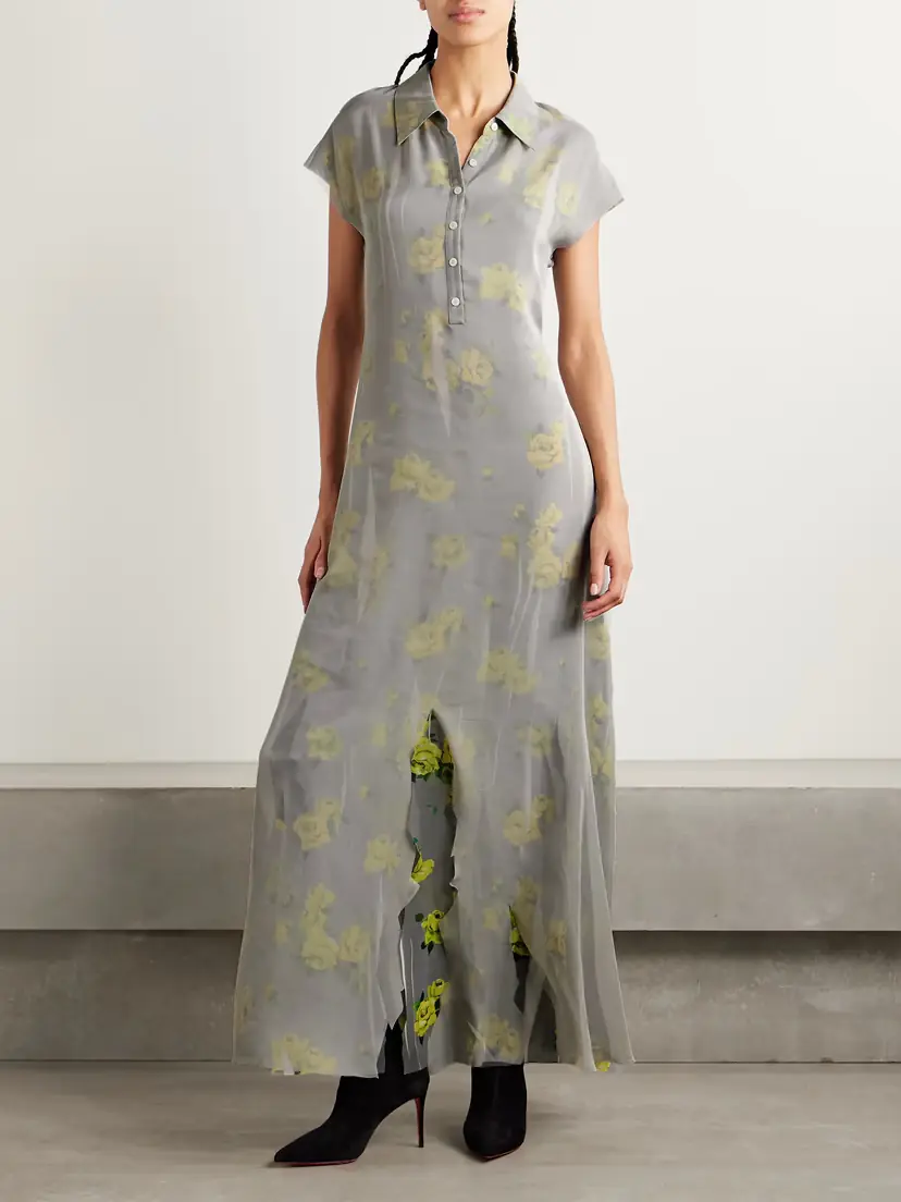 Acne Studios Layered Chiffon And Floral-print Crepe Maxi Dress | Thumbnail 3