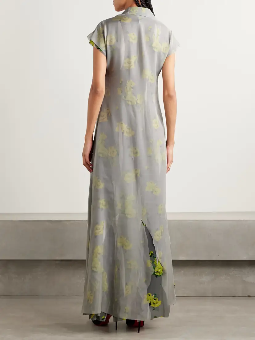 Acne Studios Layered Chiffon And Floral-print Crepe Maxi Dress | Thumbnail 4