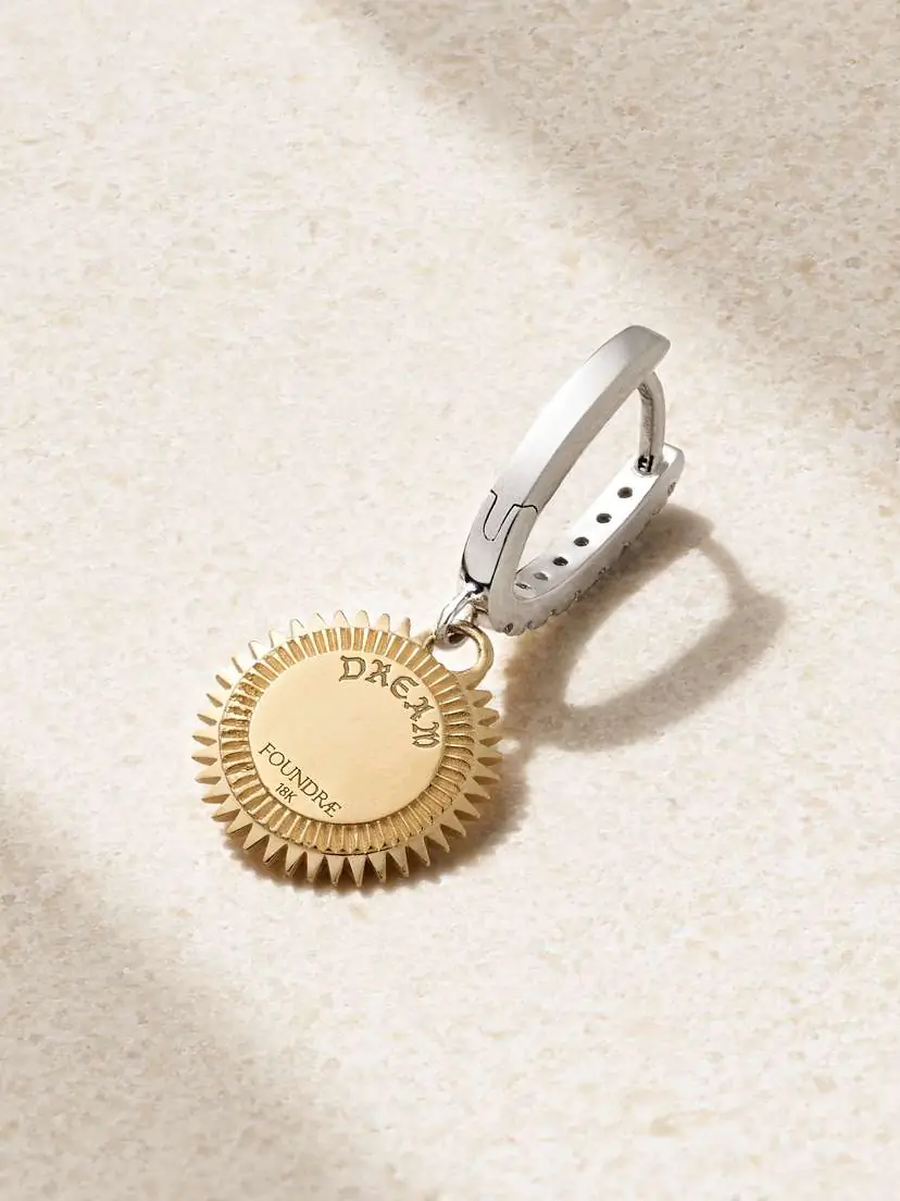 Foundrae Dream Mini Medallion 18-karat White And Yellow Gold Diamond Single Hoop Earring | Thumbnail 3