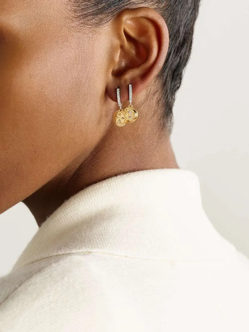 Foundrae Dream Mini Medallion 18-karat White And Yellow Gold Diamond Single Hoop Earring | Thumbnail 4