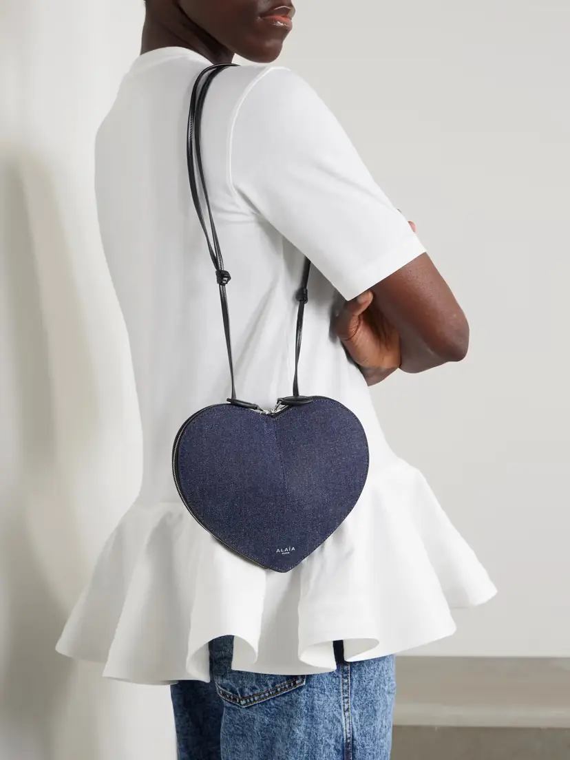Alaïa Le Coeur Leather-trimmed Denim Shoulder Bag | Thumbnail 2 Alaïa Le Coeur Leather-trimmed Denim Shoulder Bag | Thumbnail 2