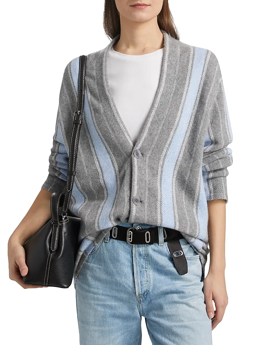 Guest in Residence Women's Baja Everywear Striped Cashmere Cardigan - Fuchsia Combo | Thumbnail 3 Guest in Residence Women's Baja Everywear Striped Cashmere Cardigan - Fuchsia Combo | Thumbnail 3
