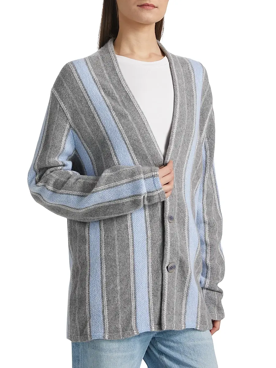 Guest in Residence Women's Baja Everywear Striped Cashmere Cardigan - Fuchsia Combo | Thumbnail 4 Guest in Residence Women's Baja Everywear Striped Cashmere Cardigan - Fuchsia Combo | Thumbnail 4