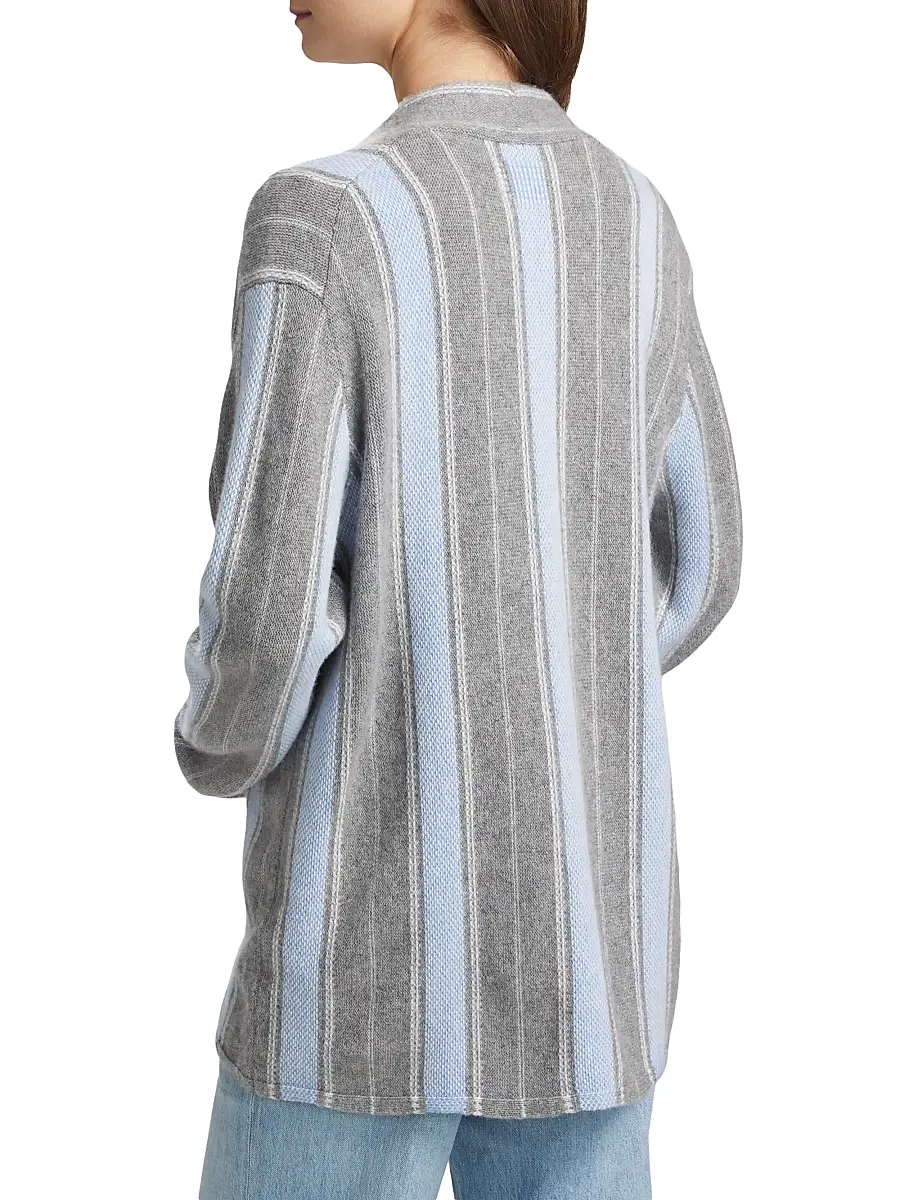 Guest in Residence Women's Baja Everywear Striped Cashmere Cardigan - Fuchsia Combo | Thumbnail 5 Guest in Residence Women's Baja Everywear Striped Cashmere Cardigan - Fuchsia Combo | Thumbnail 5