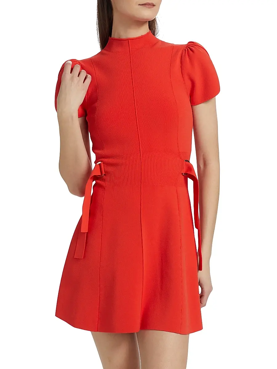 3.1 Phillip Lim Women's Compact Rib-Knit Tulip-Sleeve Minidress - Poppy | Thumbnail 3 3.1 Phillip Lim Women's Compact Rib-Knit Tulip-Sleeve Minidress - Poppy | Thumbnail 3