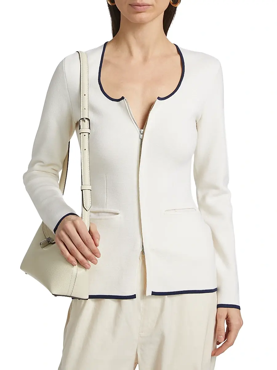 rag & bone Women's Ella Wool-Blend Front-Zip Sweater - White | Thumbnail 3 rag & bone Women's Ella Wool-Blend Front-Zip Sweater - White | Thumbnail 3