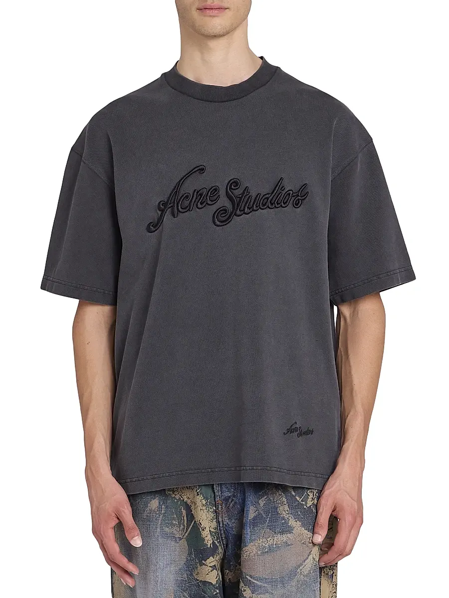 Acne Studios Men's Exford Pique Tourist Logo T-Shirt - Faded Black | Thumbnail 3