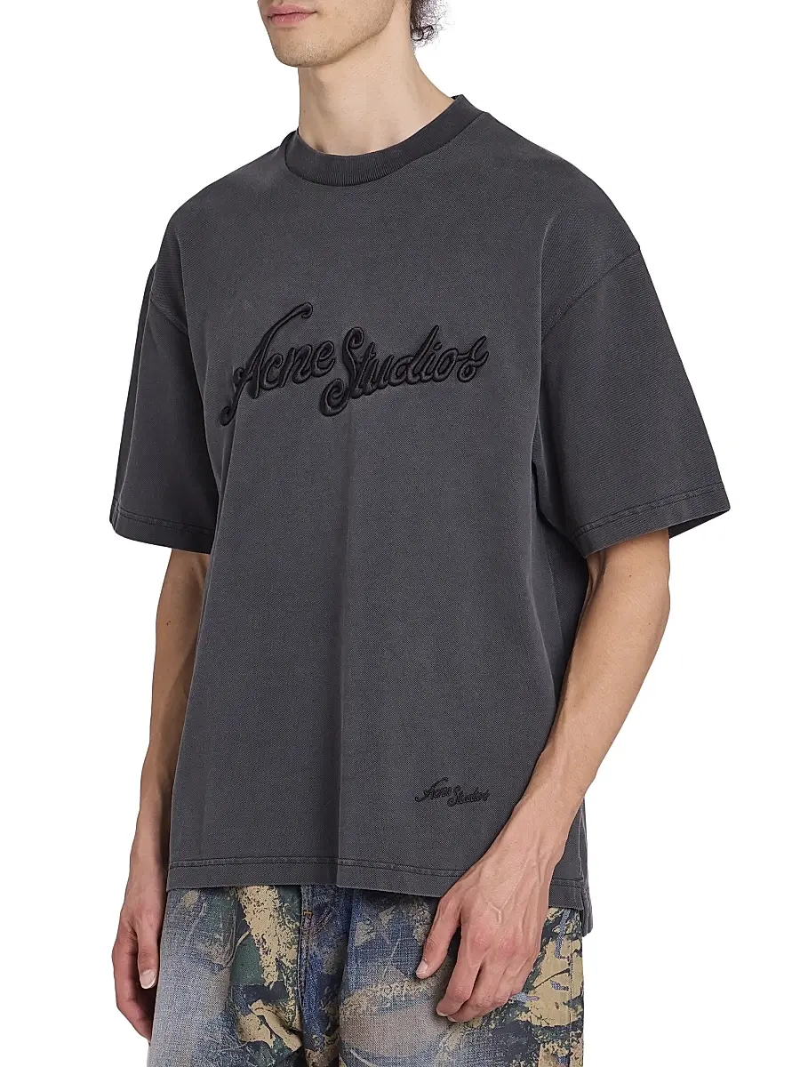 Acne Studios Men's Exford Pique Tourist Logo T-Shirt - Faded Black | Thumbnail 4