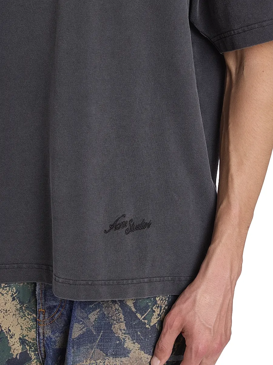 Acne Studios Men's Exford Pique Tourist Logo T-Shirt - Faded Black | Thumbnail 6