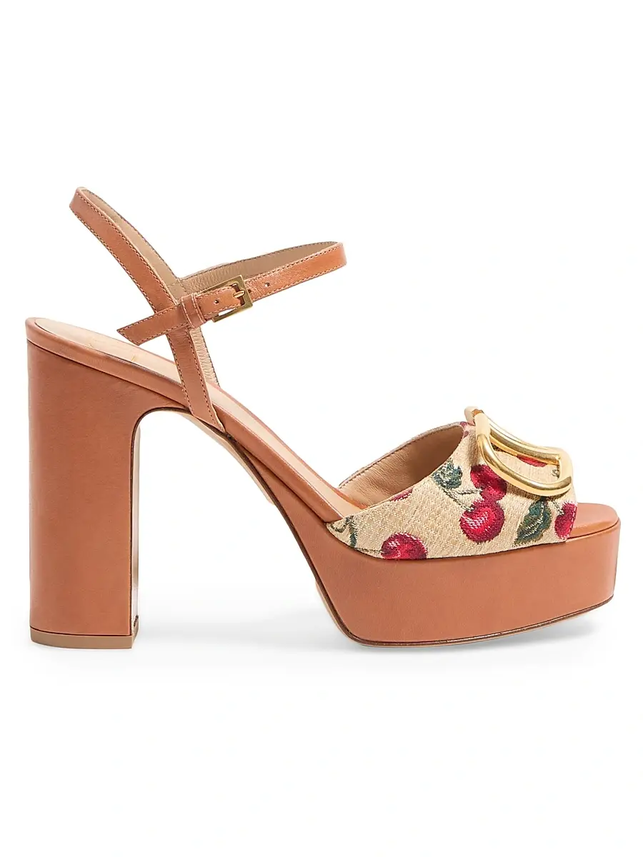 Valentino Garavani Women's VLogo Signature Cherryfic Platform Sandals 115MM - Natural Red Multicolor | Image 1 Valentino Garavani Women's VLogo Signature Cherryfic Platform Sandals 115MM - Natural Red Multicolor | Image 1
