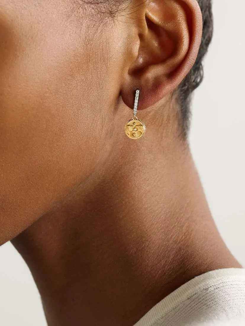 Foundrae Strength Mini Medallion 18-karat Yellow And White Gold Diamond Single Earring | Thumbnail 2 Foundrae Strength Mini Medallion 18-karat Yellow And White Gold Diamond Single Earring | Thumbnail 2