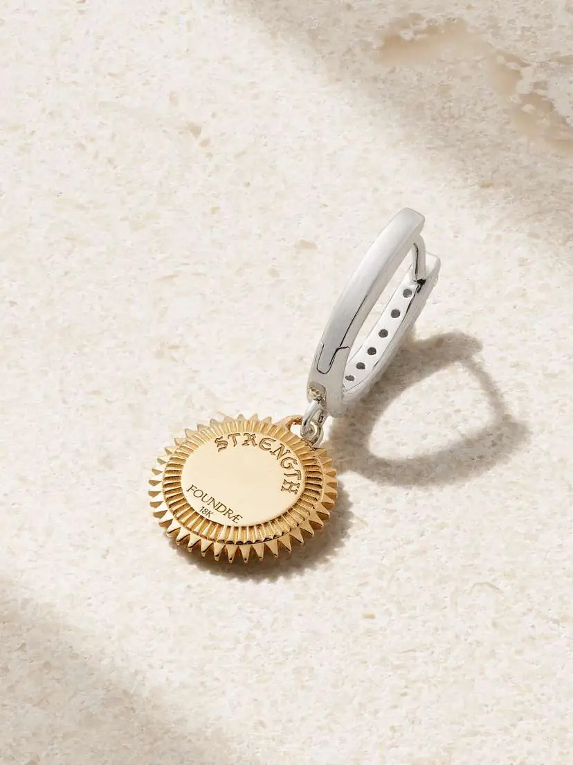 Foundrae Strength Mini Medallion 18-karat Yellow And White Gold Diamond Single Earring | Thumbnail 3 Foundrae Strength Mini Medallion 18-karat Yellow And White Gold Diamond Single Earring | Thumbnail 3