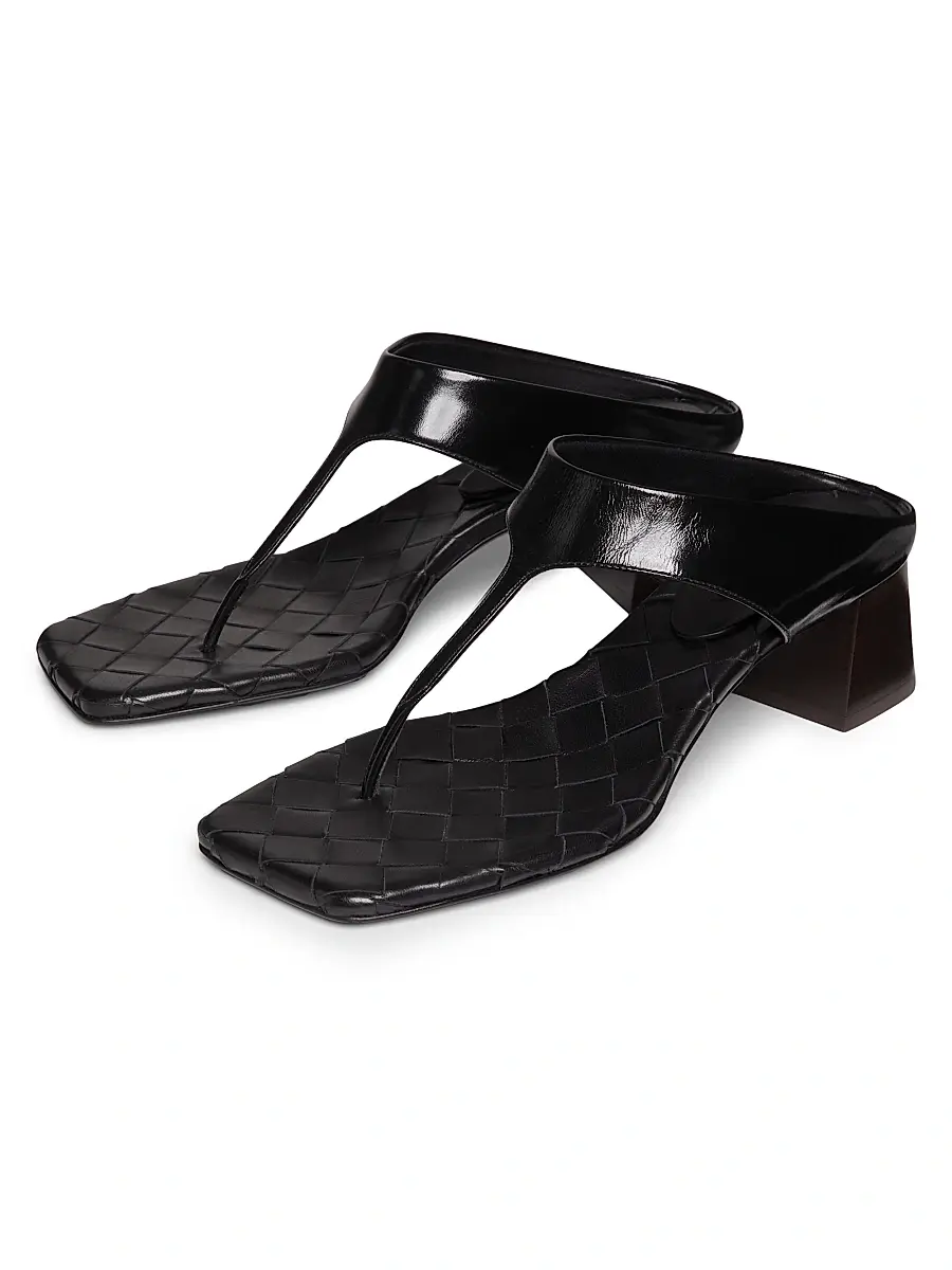 Bottega Veneta Women's Marella 45MM Leather Block-Heel Sandals - Black | Thumbnail 2
