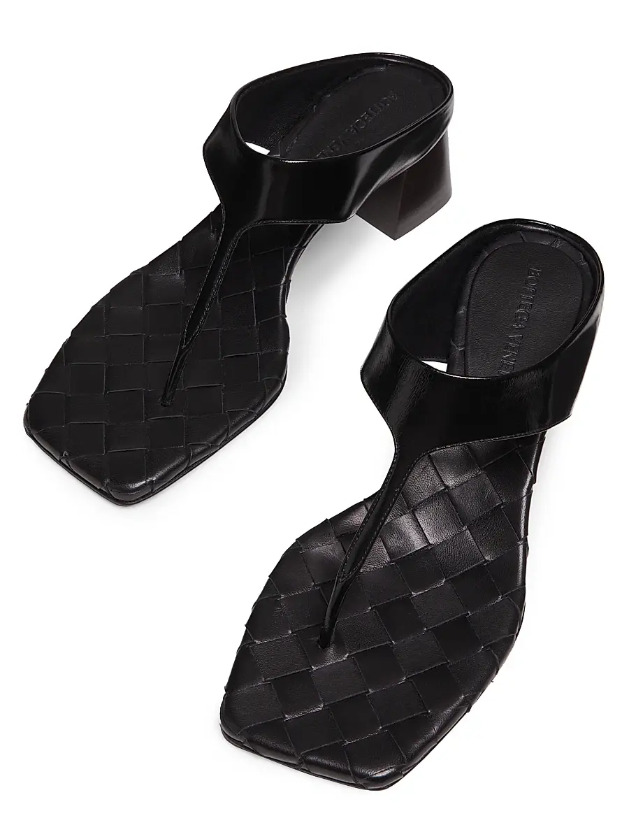 Bottega Veneta Women's Marella 45MM Leather Block-Heel Sandals - Black | Thumbnail 4