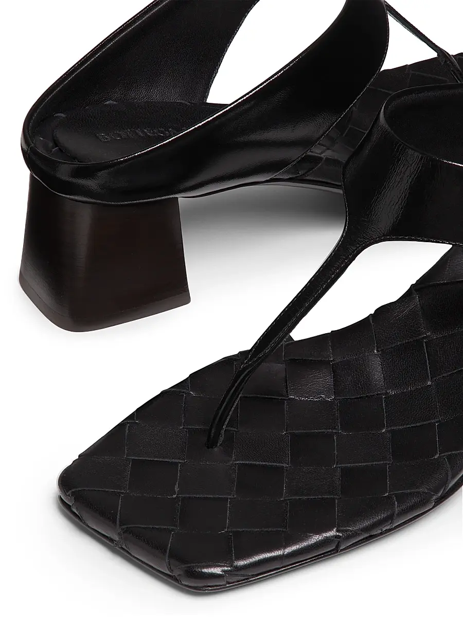 Bottega Veneta Women's Marella 45MM Leather Block-Heel Sandals - Black | Thumbnail 5