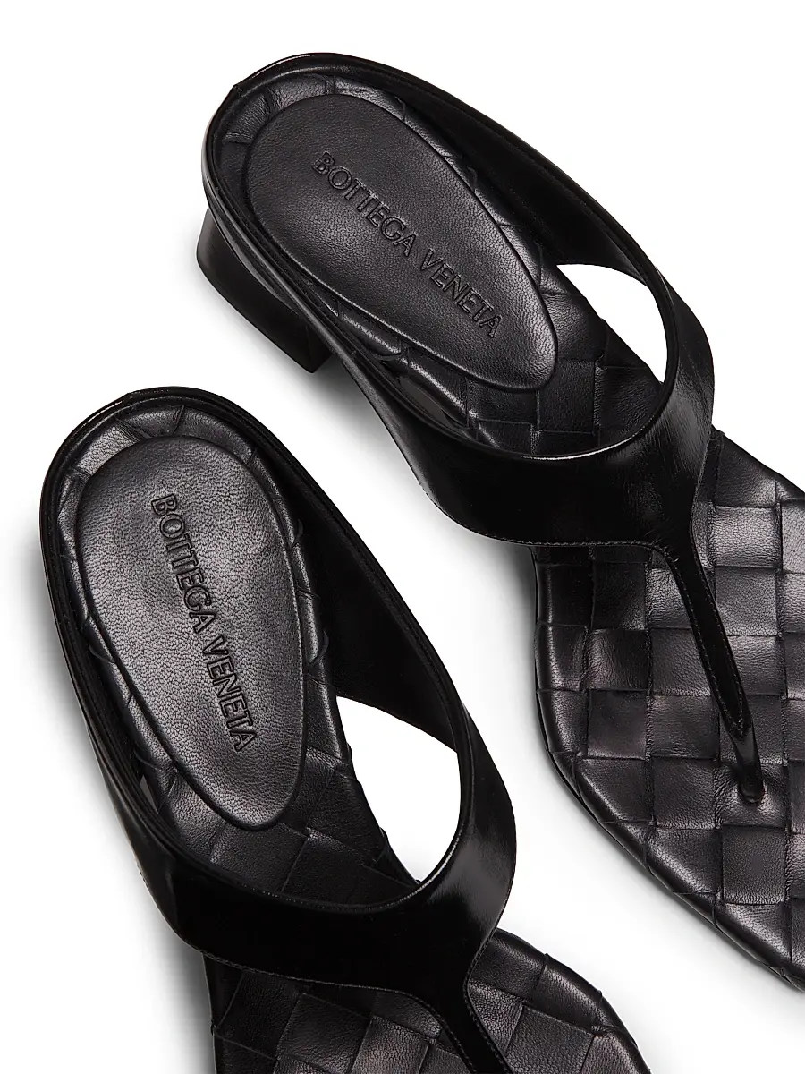 Bottega Veneta Women's Marella 45MM Leather Block-Heel Sandals - Black | Thumbnail 6