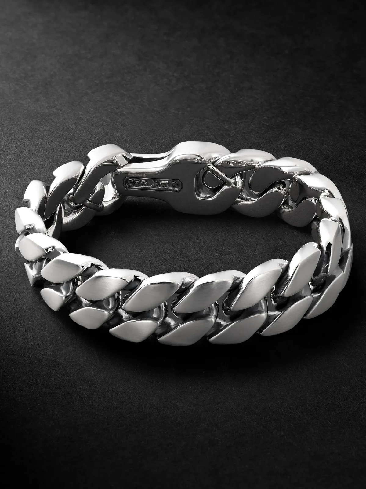 Brushed Sterling Silver Curb Chain Bracelet - Men Brushed Sterling Silver Curb Chain Bracelet - Men