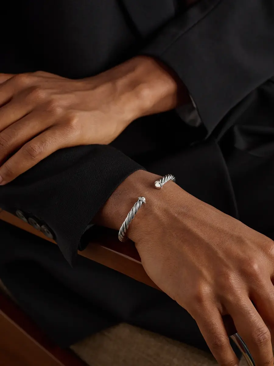 David Yurman Modern Cable Sterling Silver Diamond Cuff - Men | Thumbnail 2 David Yurman Modern Cable Sterling Silver Diamond Cuff - Men | Thumbnail 2