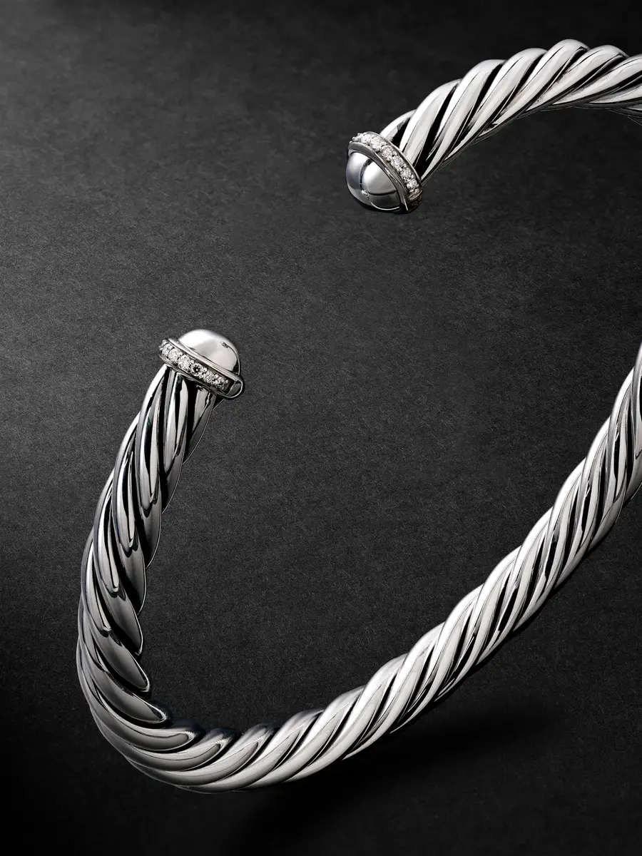 David Yurman Modern Cable Sterling Silver Diamond Cuff - Men | Thumbnail 3 David Yurman Modern Cable Sterling Silver Diamond Cuff - Men | Thumbnail 3