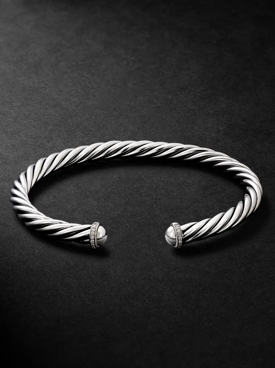 Modern Cable Sterling Silver Diamond Cuff - Men