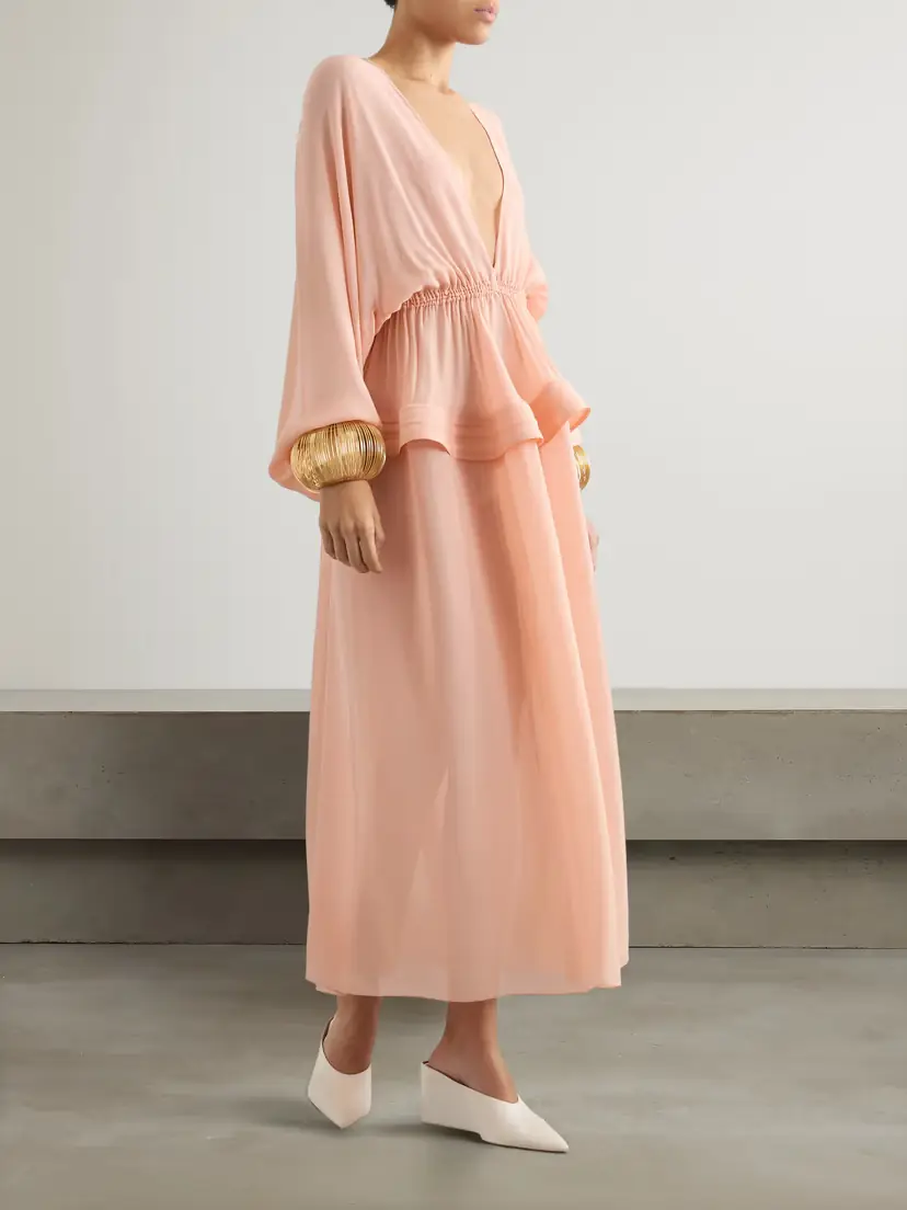 Alaïa Gathered Georgette Peplum Midi Dress | Thumbnail 2