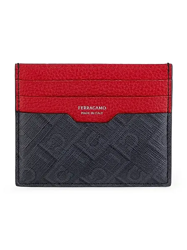 Men's Monogrammed Colorblocked Leather Card Case Men's Monogrammed Colorblocked Leather Card Case