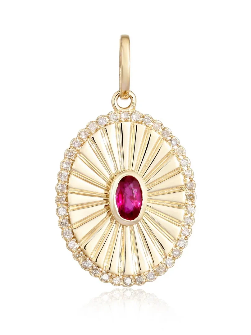 Wish Fine Jewelry 0.37ct Diamond Ruby 14K Gold Medal Pendant
