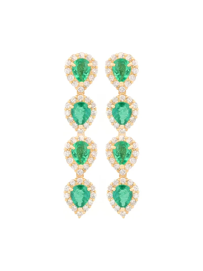 3.00ct Diamond Emerald 18K Gold Drop Earrings 3.00ct Diamond Emerald 18K Gold Drop Earrings